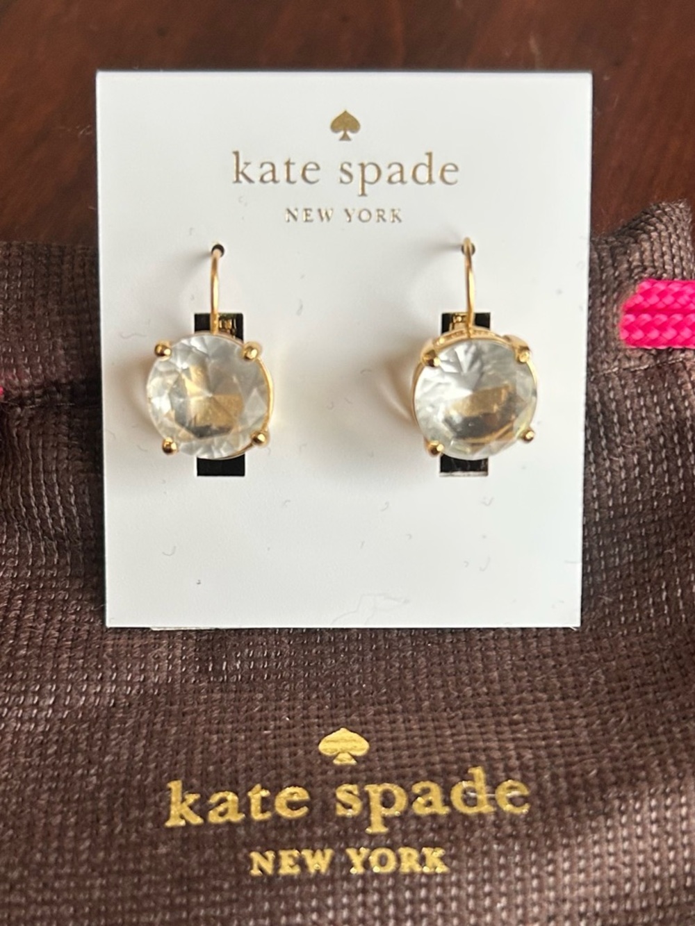 kate spade white crystal and gold hook earrings